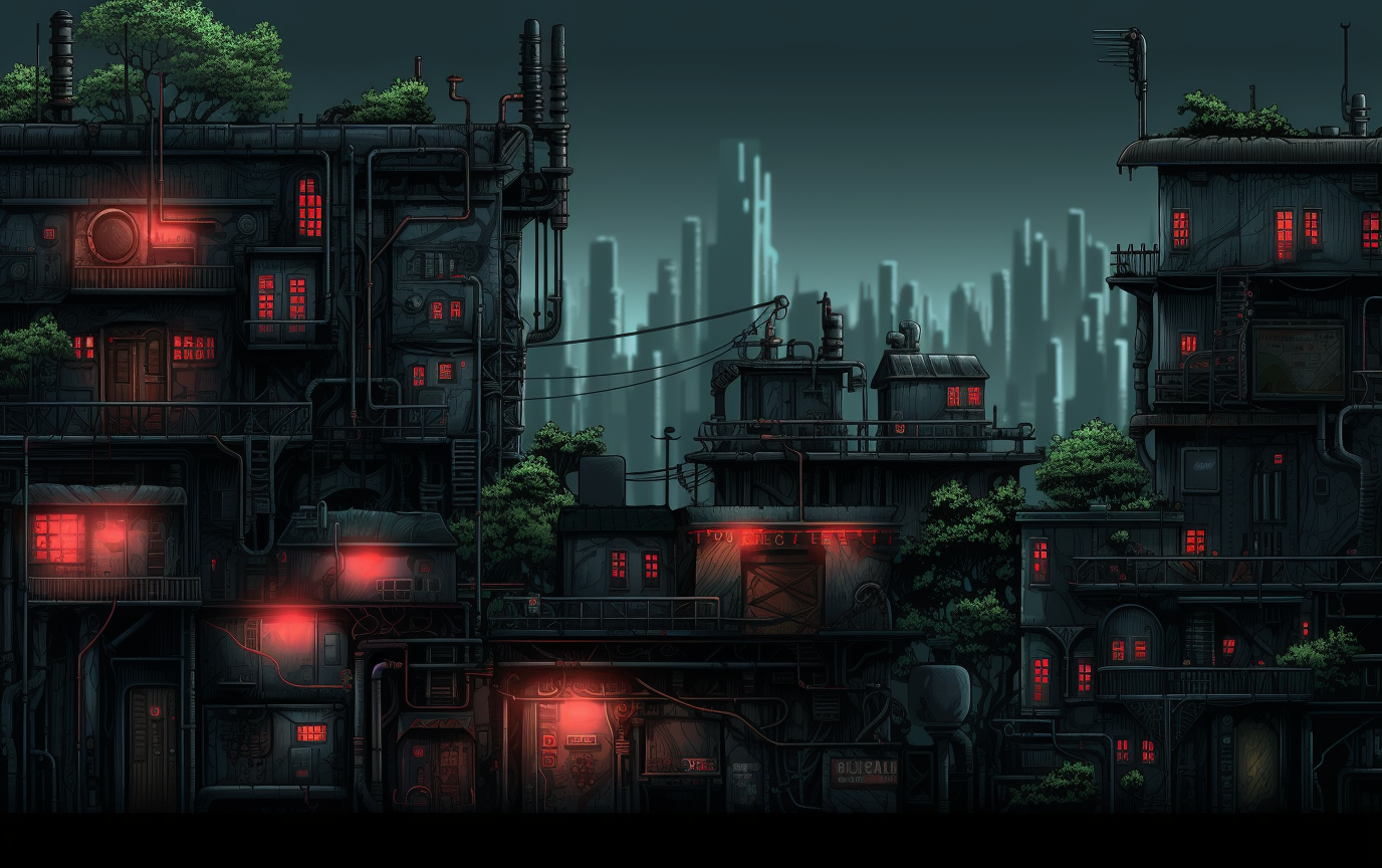 Dystopian city 2D pixel art