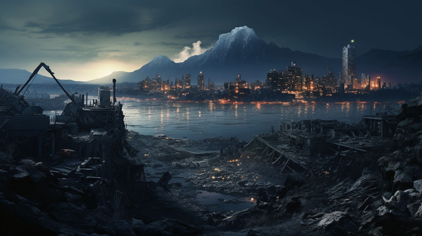 Concept art of dystopian Napoli after nuclear war