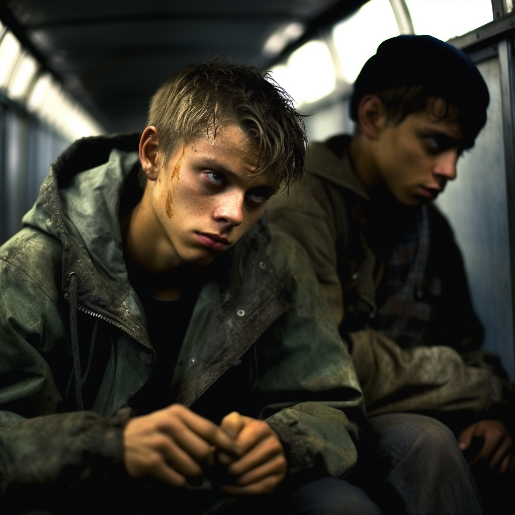 Teenage boys in dystopian world