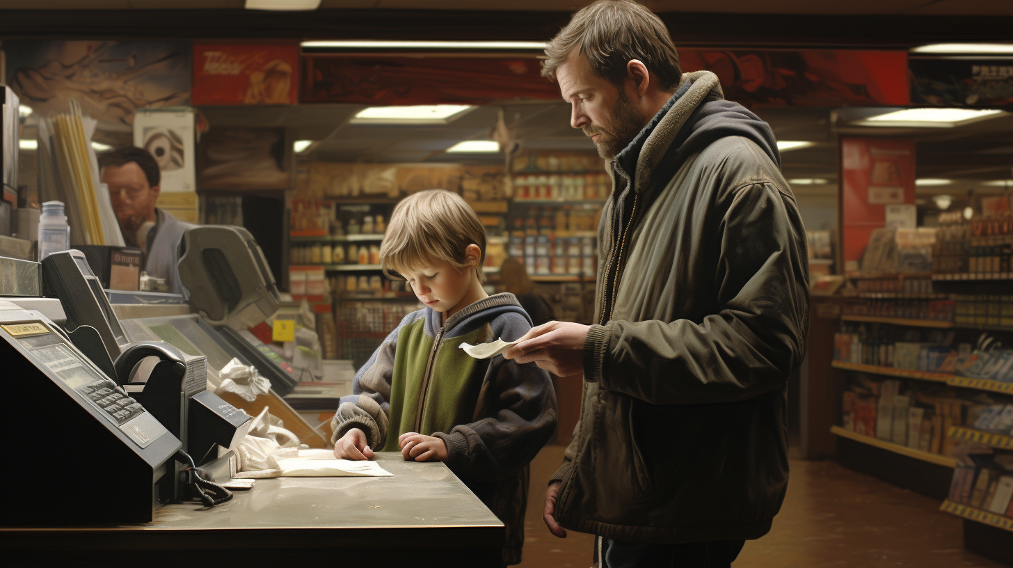 Man and Son Making Mobile Payment