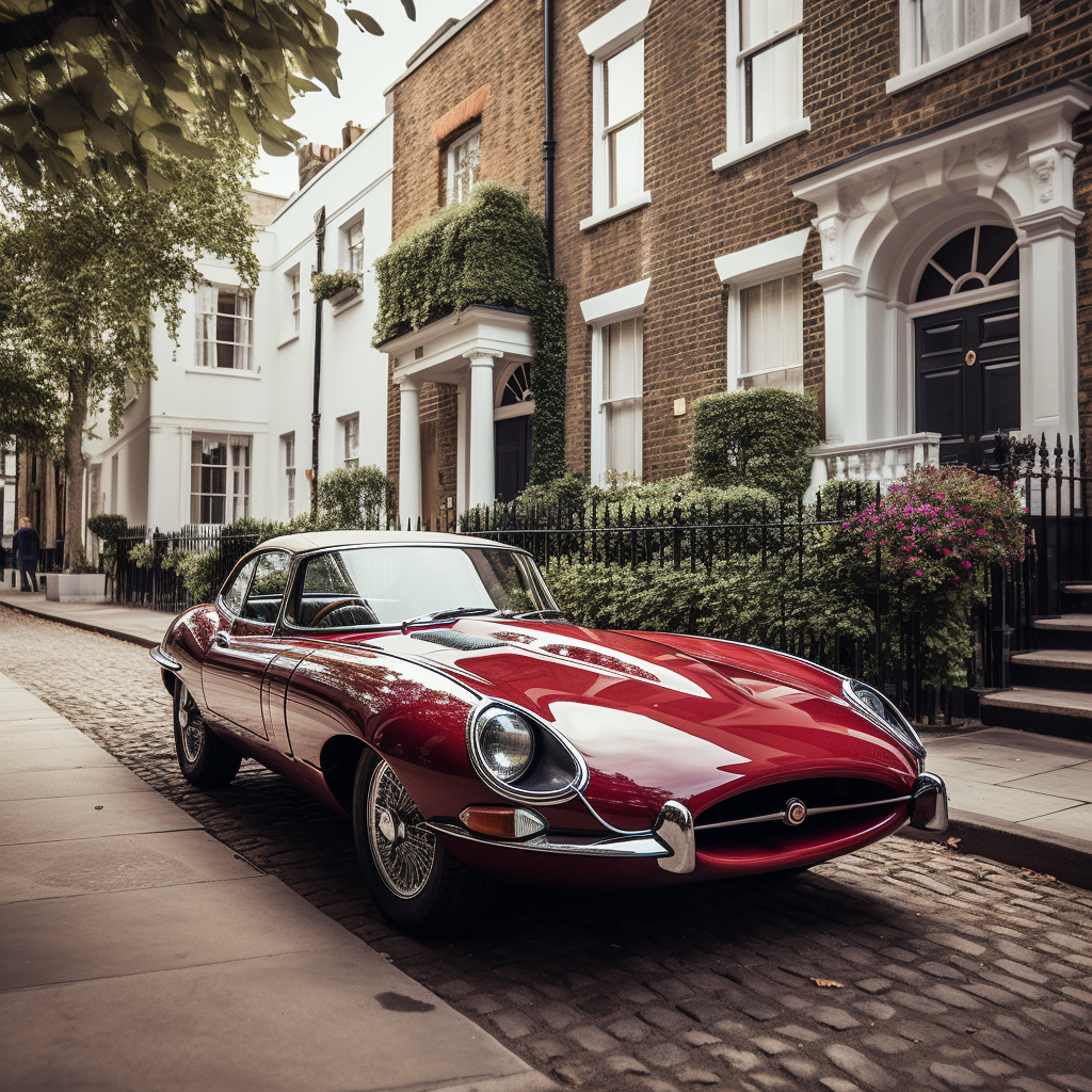 Classic E-Type Jaguar parked in London