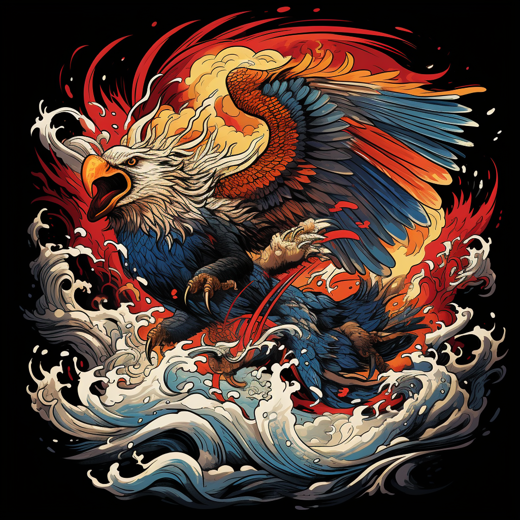 Colorful vintage eagle fighting dragon tattoo