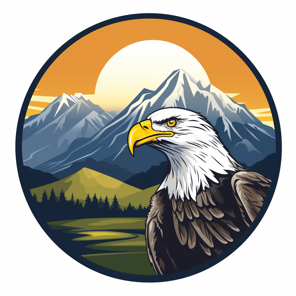 Eagle on Golf Ball with Mountains