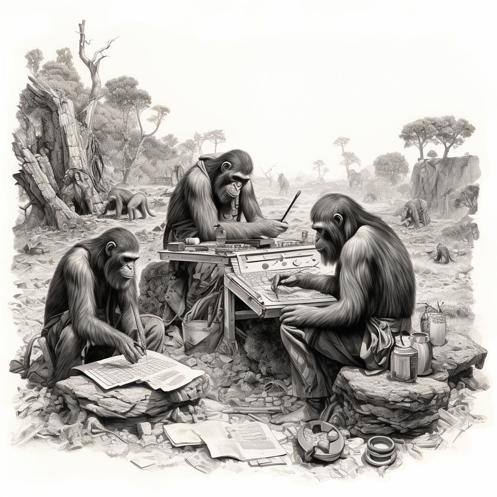 Early humans discovering the tool of logic