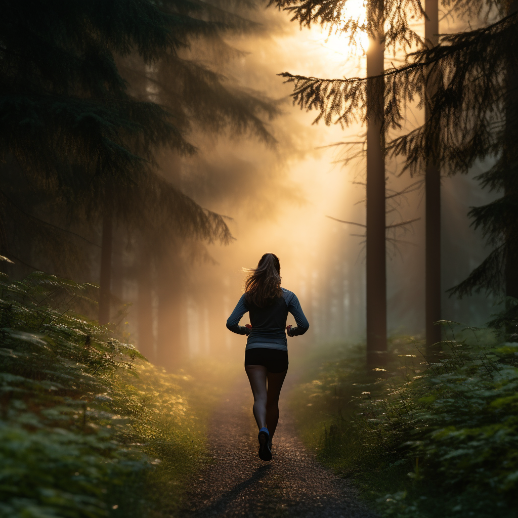 Woman Jogging in European Forest