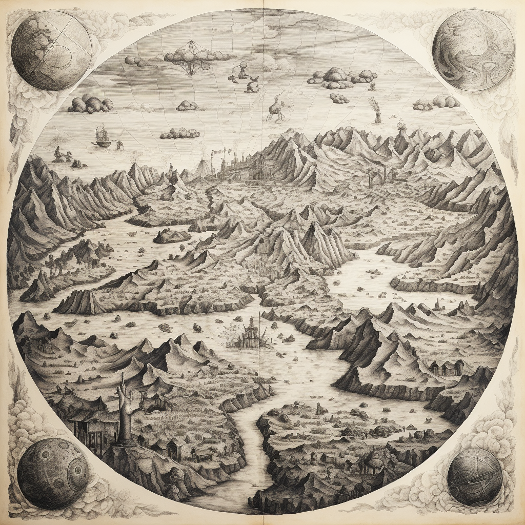 Detailed etching of early world map