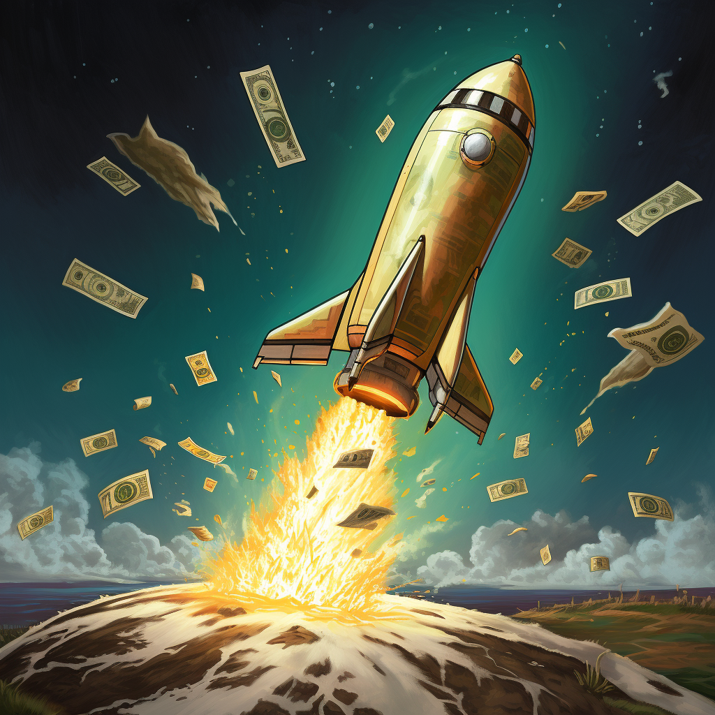 Happy cartoon rocket, Earnie the Earnings Rocket