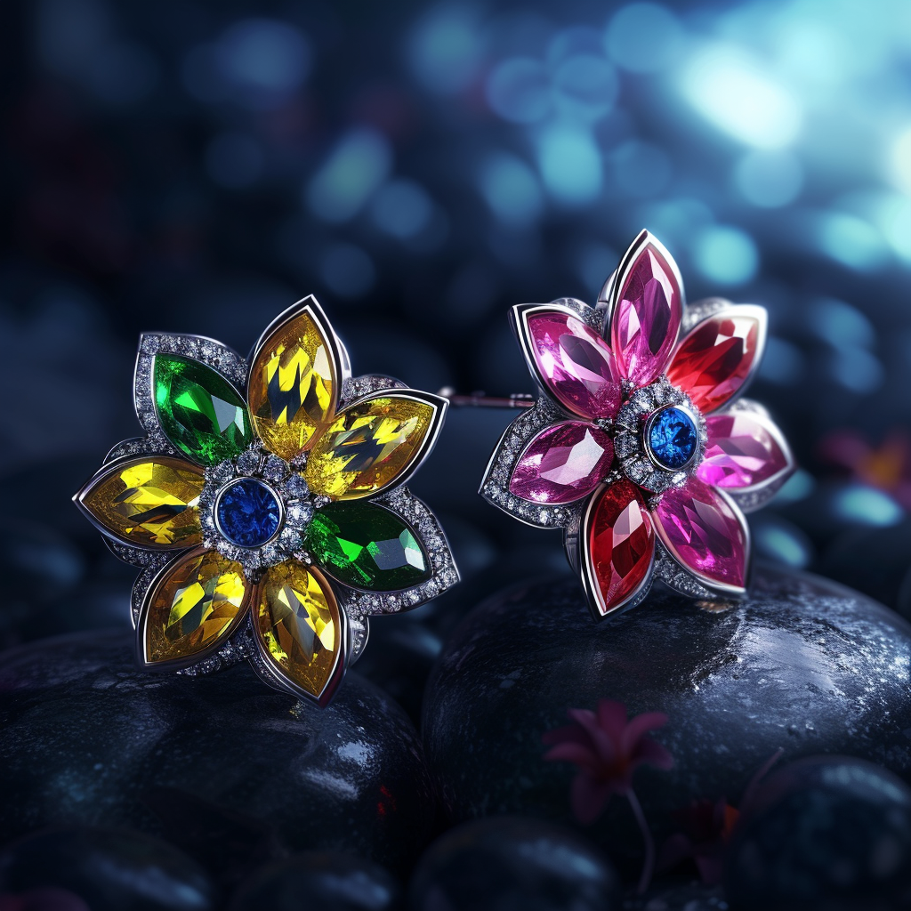 Colorful gem earrings in fantasy style