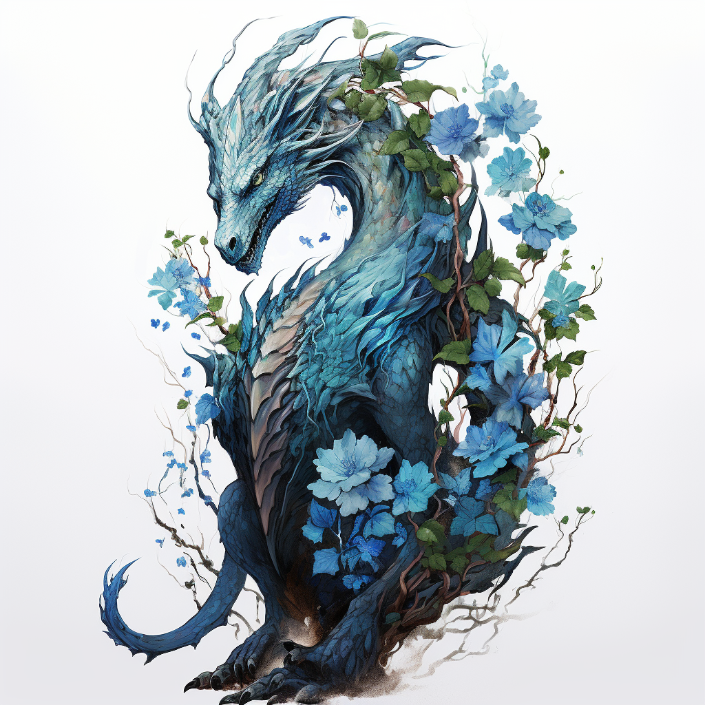 Earth Dragon with Flowers and Roots