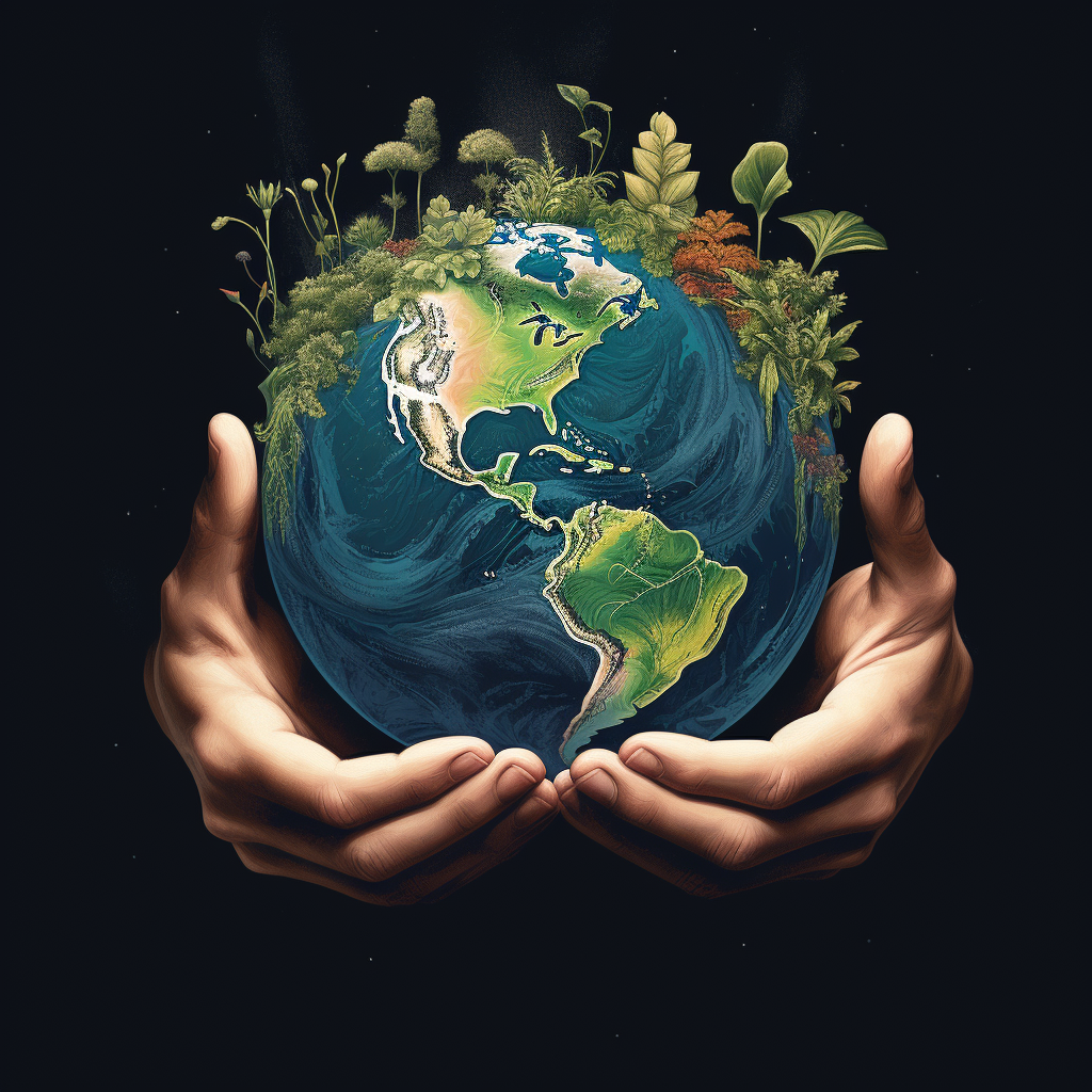 Graphic illustration of Earth in hands