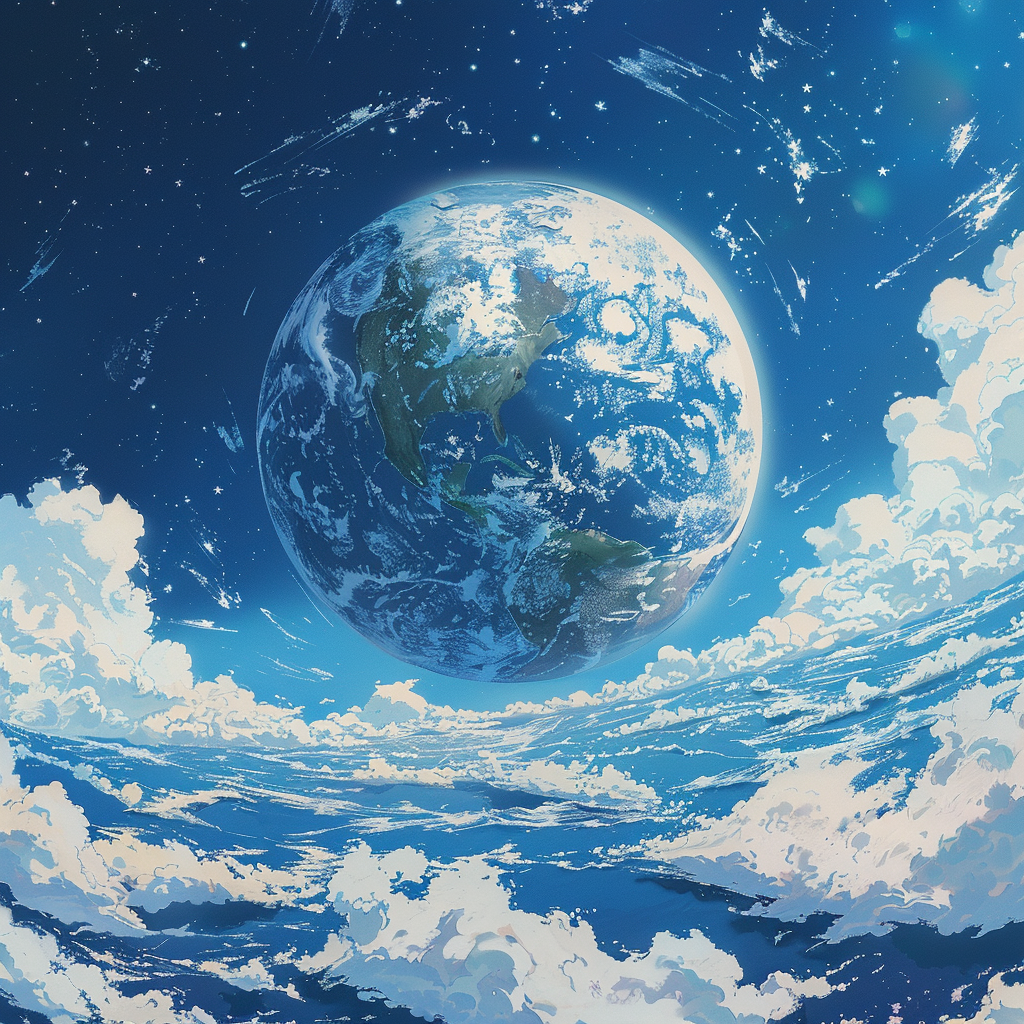 Earth in Blue Sky Ocean