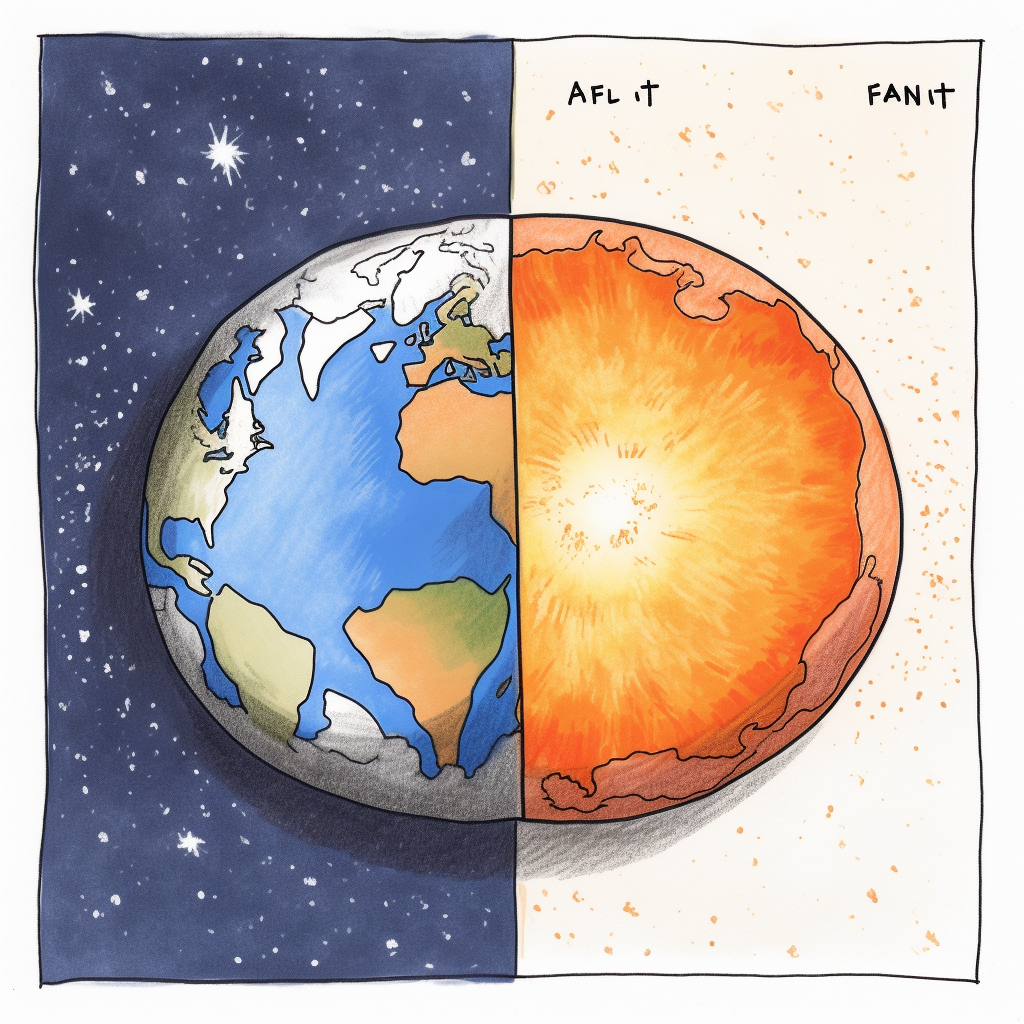 Drawn style image of huge planet and space