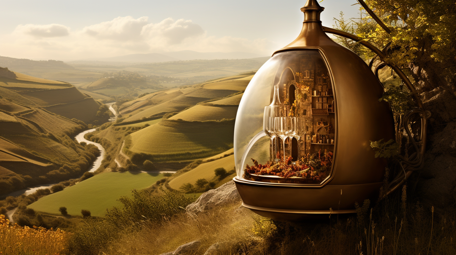 Artistic Wine Bottle amidst Vineyards and Earth