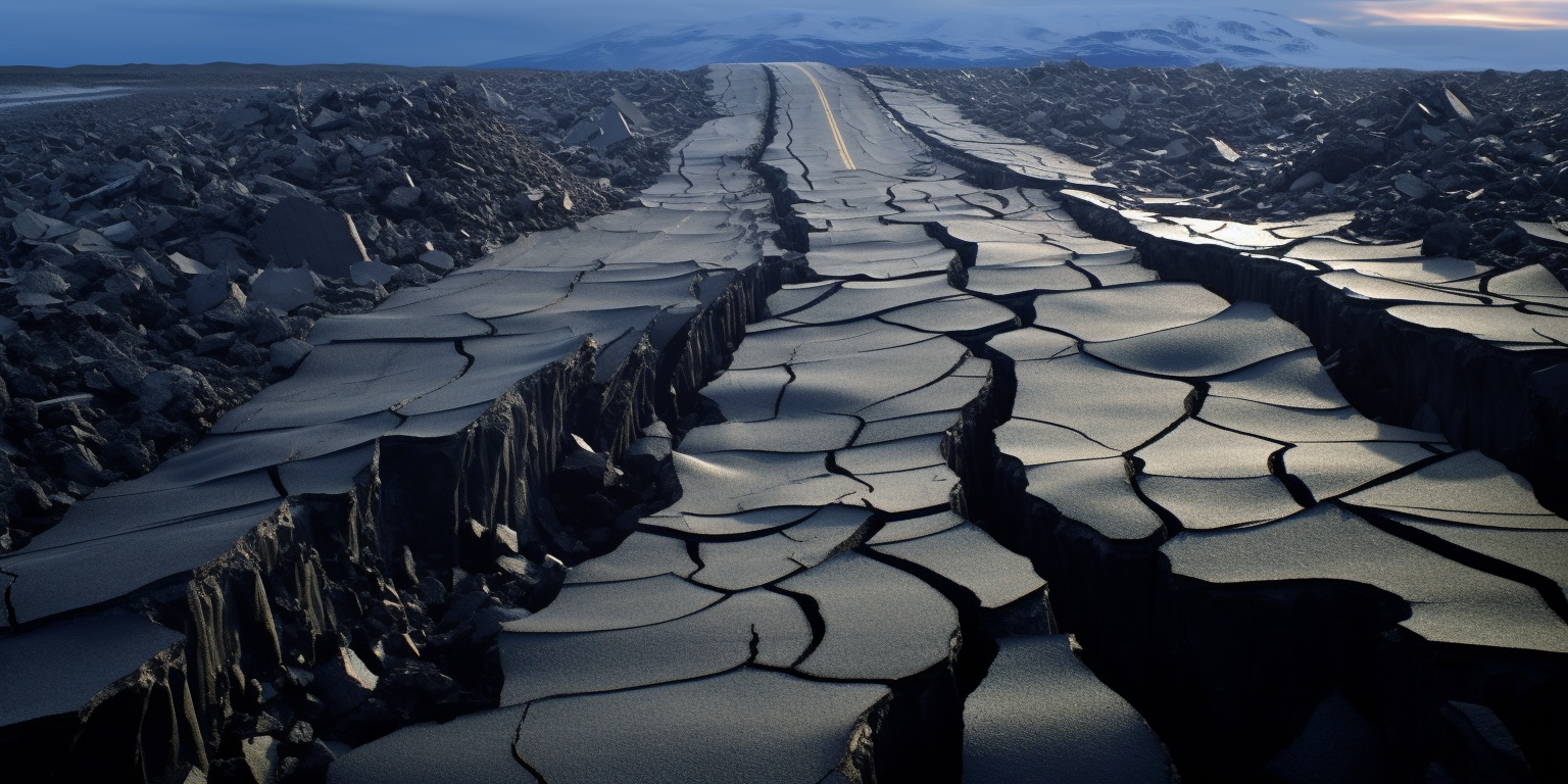 Cracking road during an earthquake