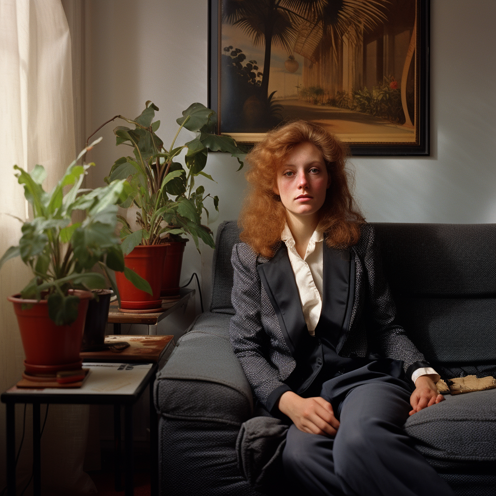 Young woman from East Germany in 1980s salon