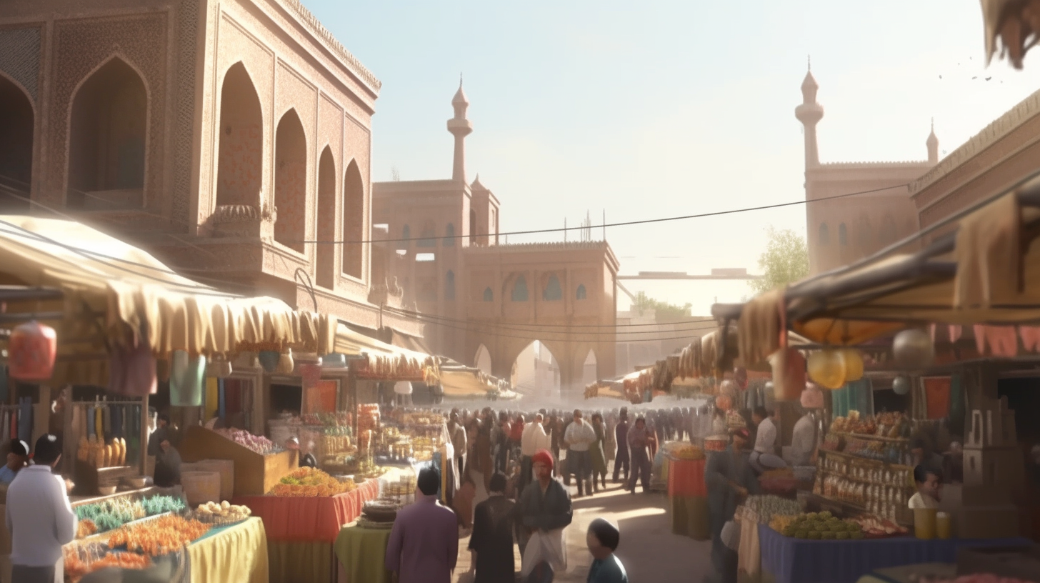 Turkic people haggling at the Kashgar marketplace