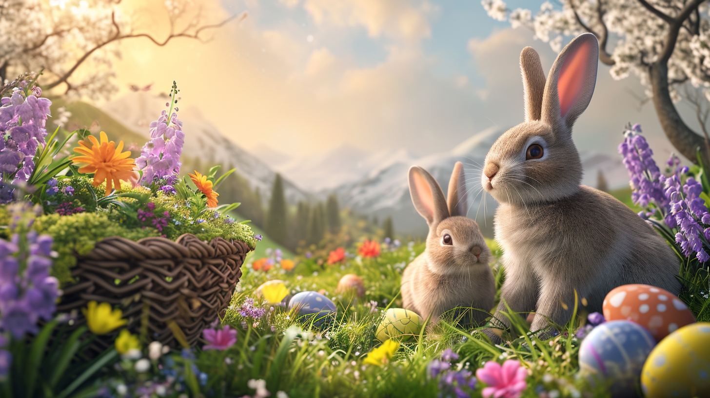 Cute AI Easter Bunnies Playing