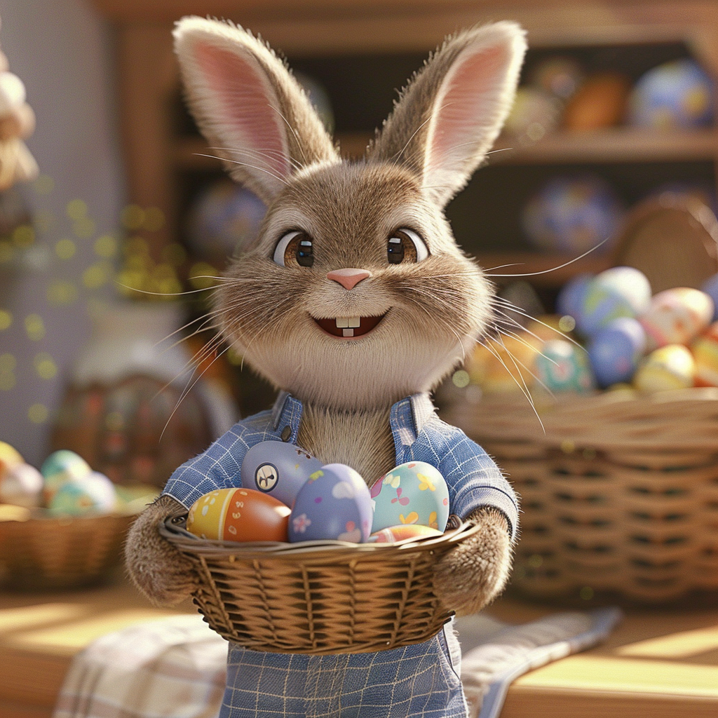 Cartoon Easter Bunny with Eggs