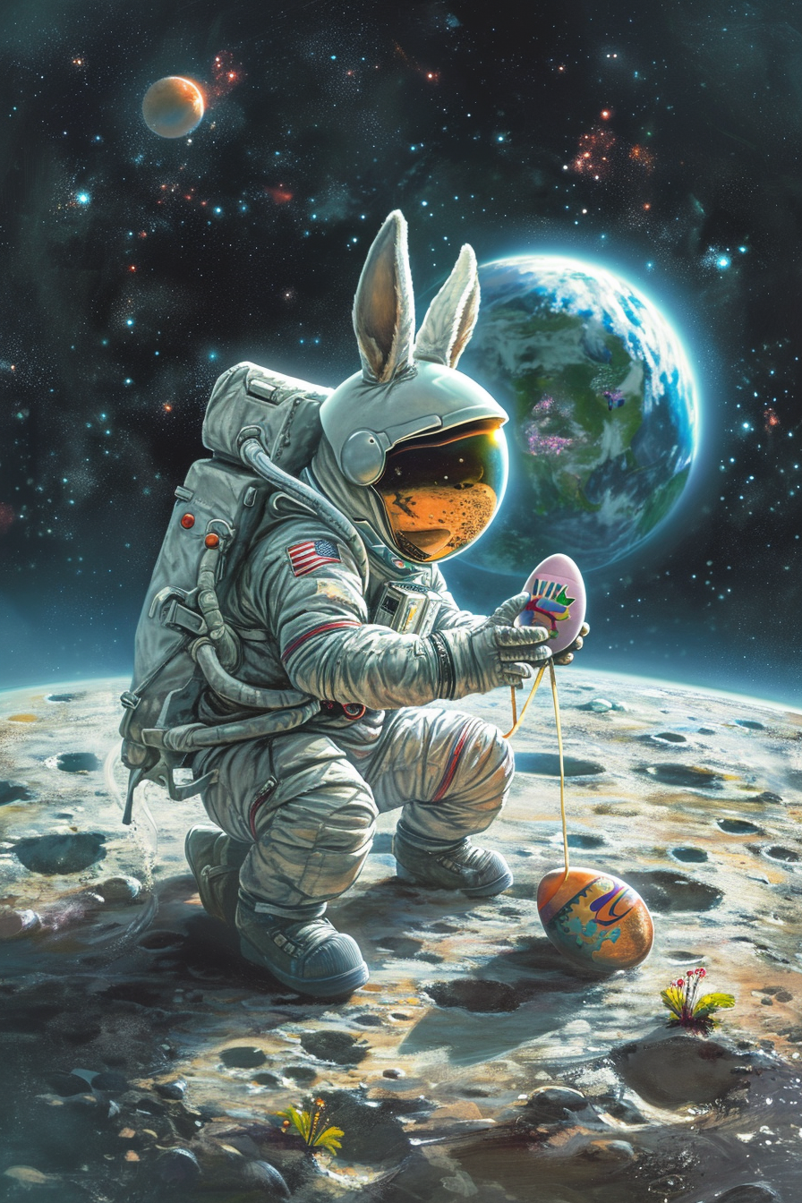 Easter Bunny Spacesuit Astronaut Moon Easter Egg