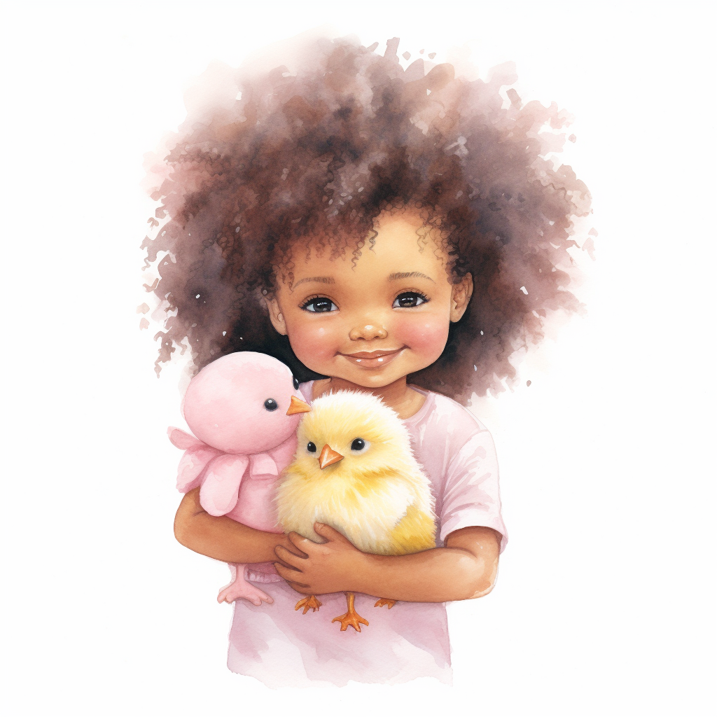 Afro girl holding Easter chick