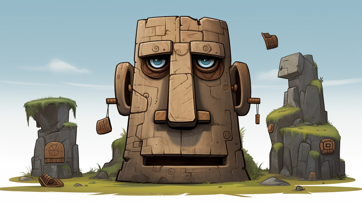 Easter Island character architect with palace in toyism art