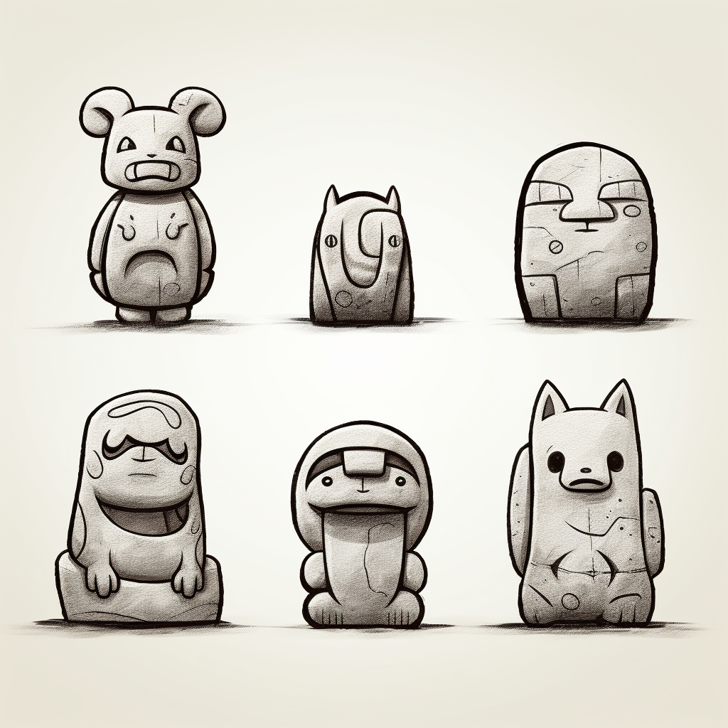 Minimalist Easter Island Pokemon Stone Statues