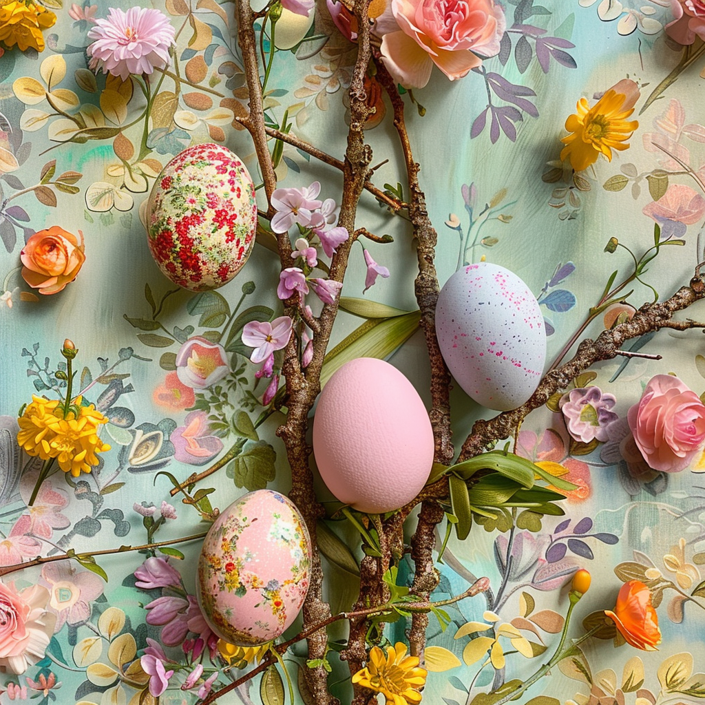 Easter vibes ribbons flowers eggs