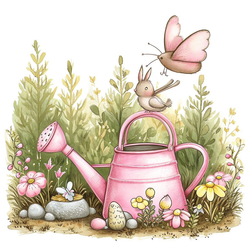 Watercolor Easter Watering Can Clipart