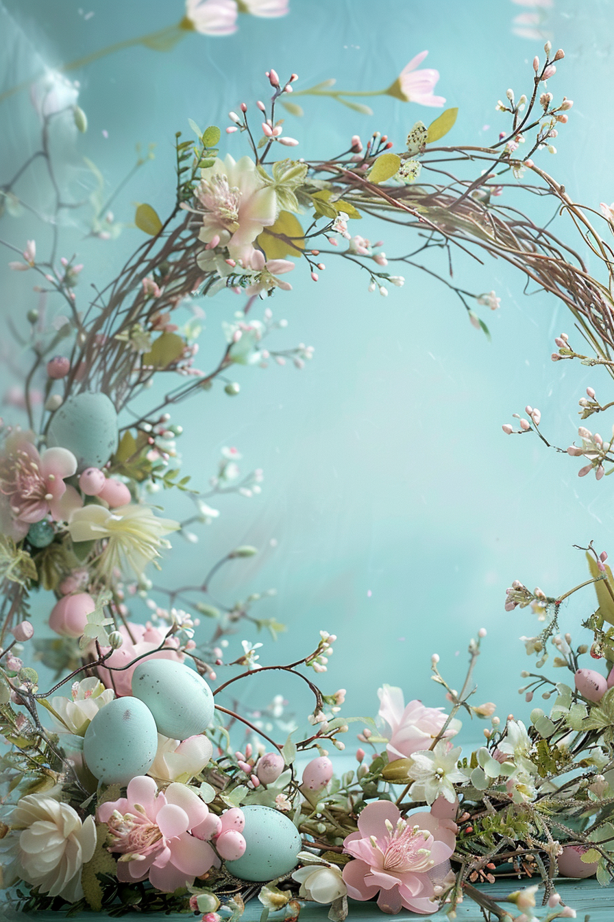 Easter wreath on spring background