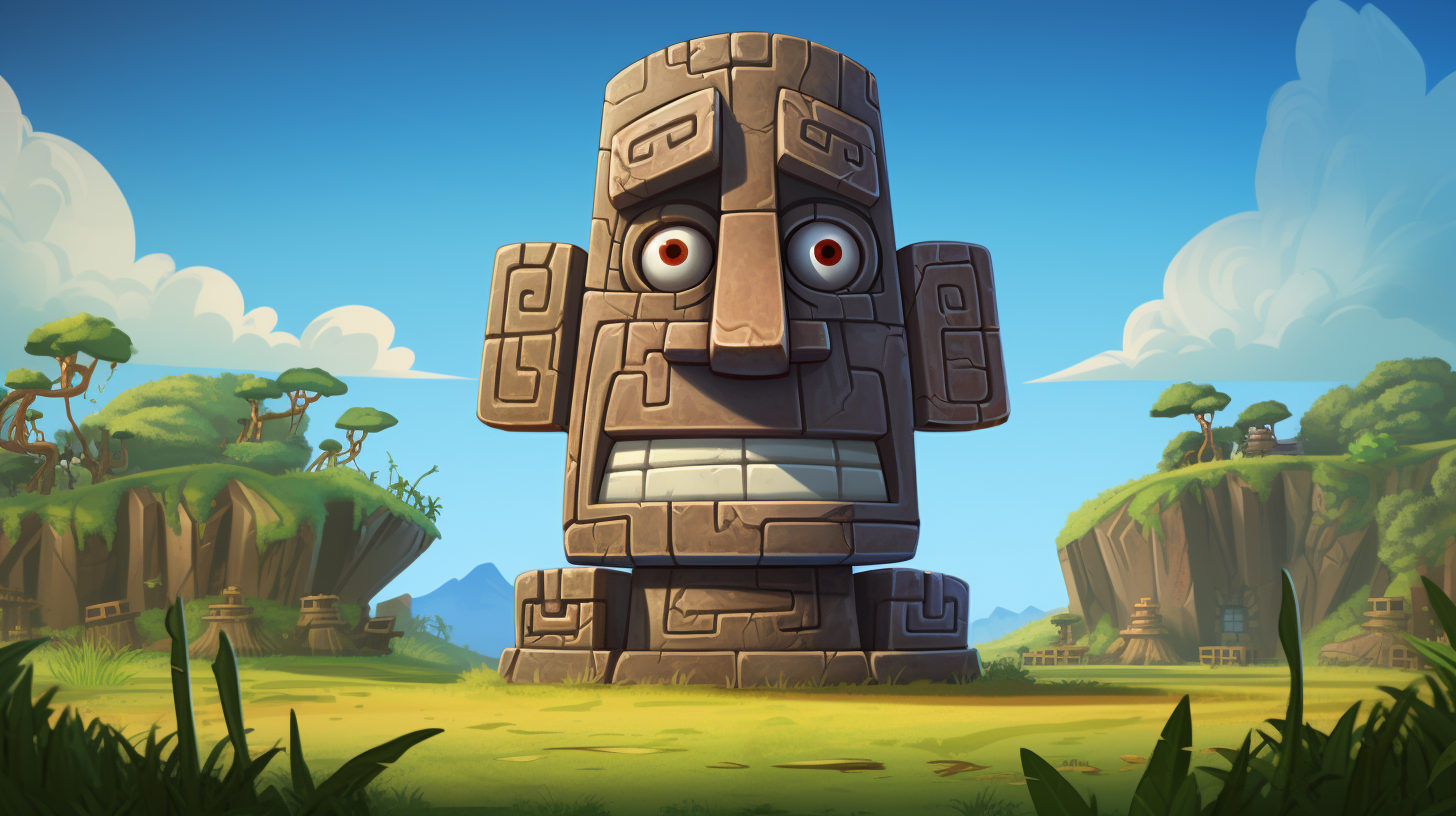 Easter Island character and architect in front of palace