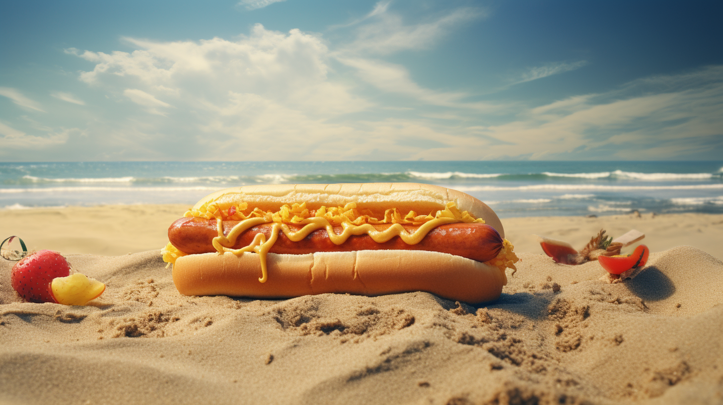 Delicious hot dog enjoyed at the beach