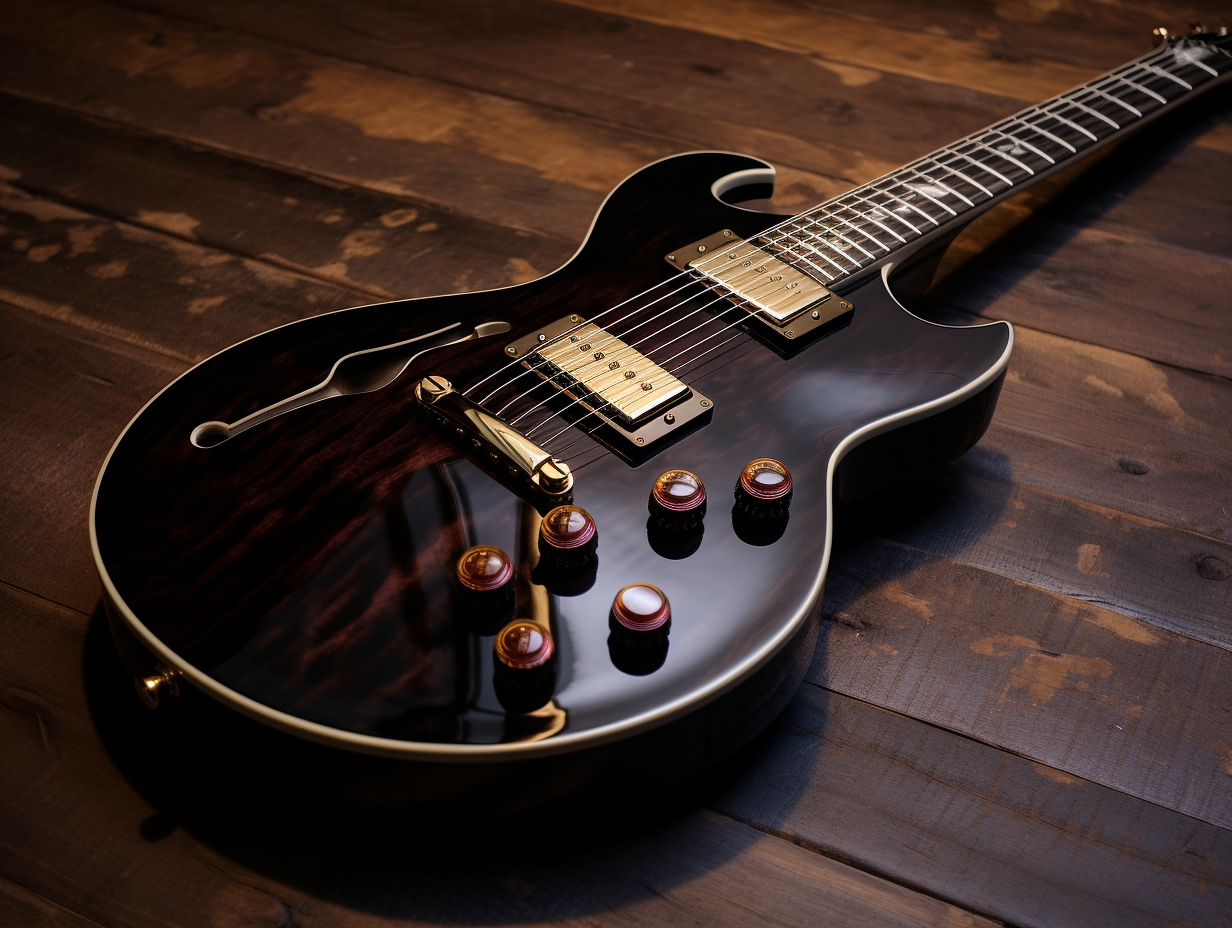 Beautiful ebony electric guitar with small fret inlays