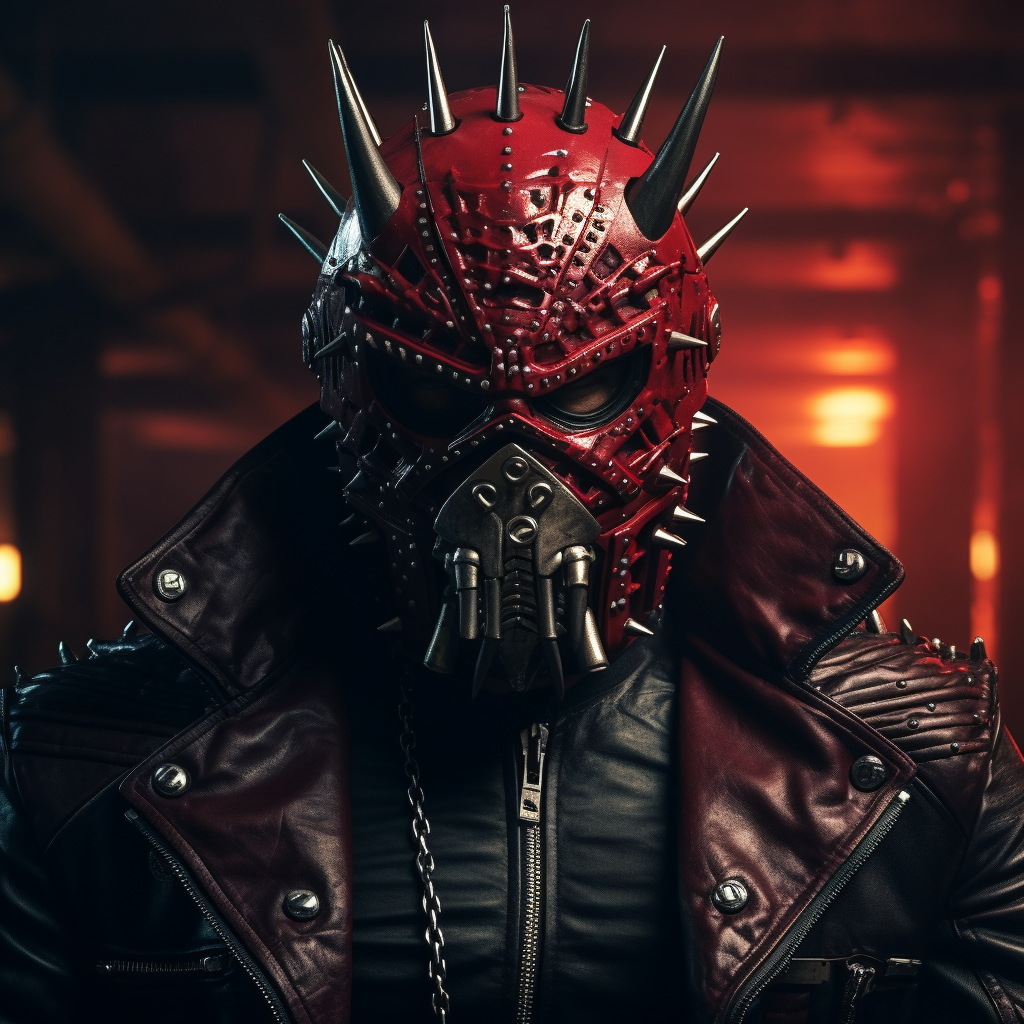 Rockstar wearing eccentric crimson leather outfit