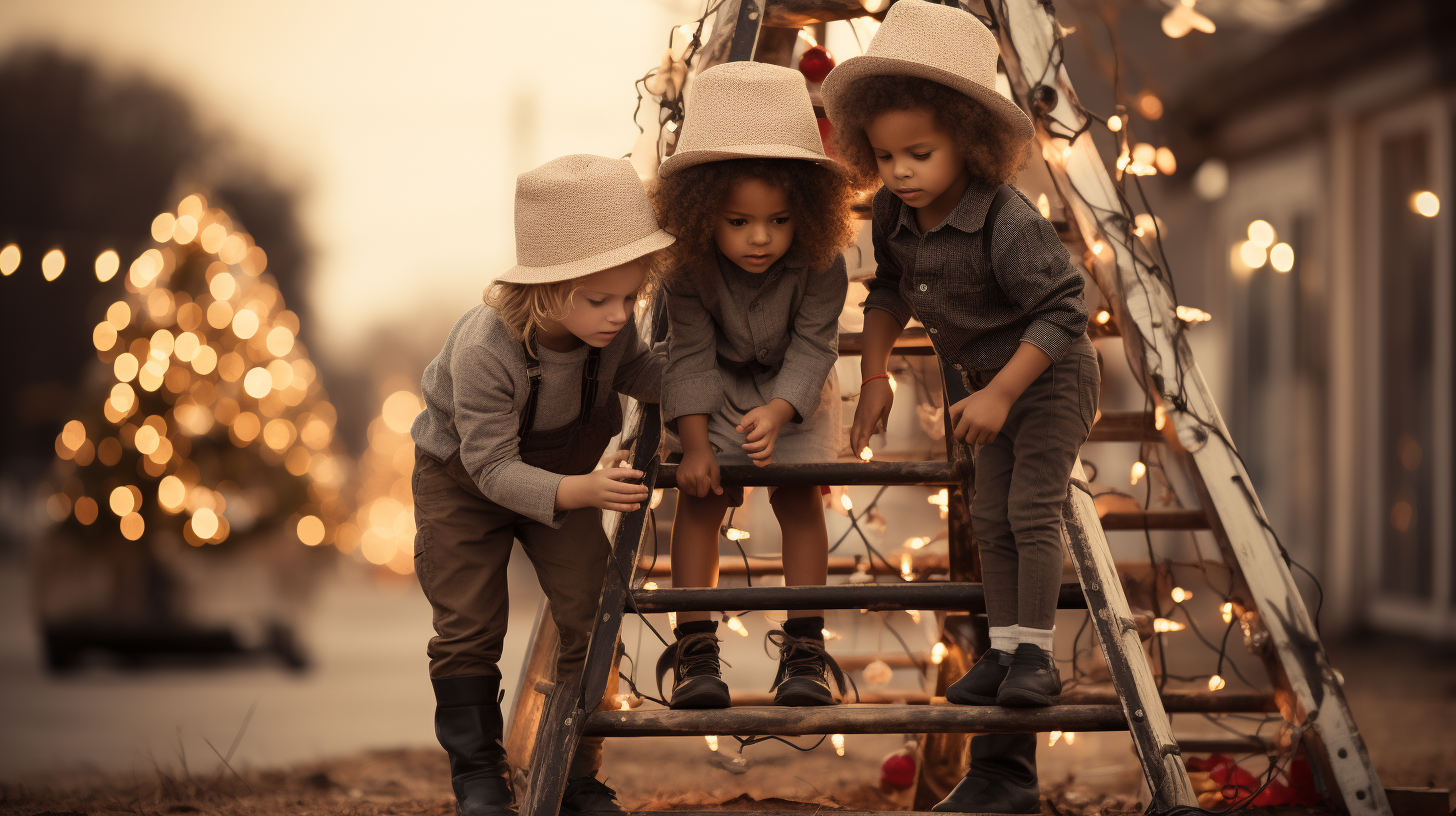 Quirky Children Decorating Christmas Tree Image