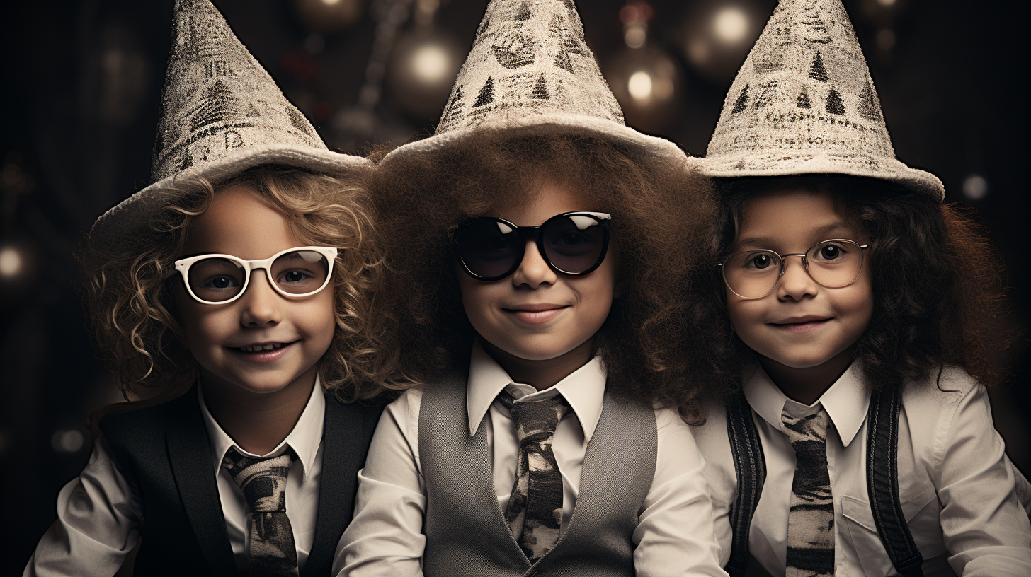 Children playing dress up in festive outfits