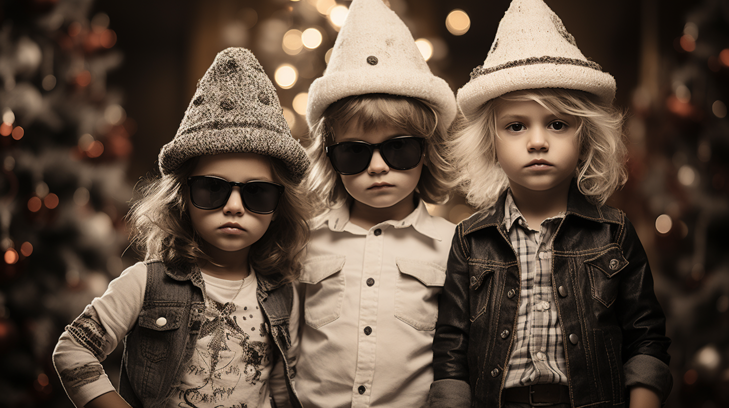 Quirky children playing dress up with Christmas outfits