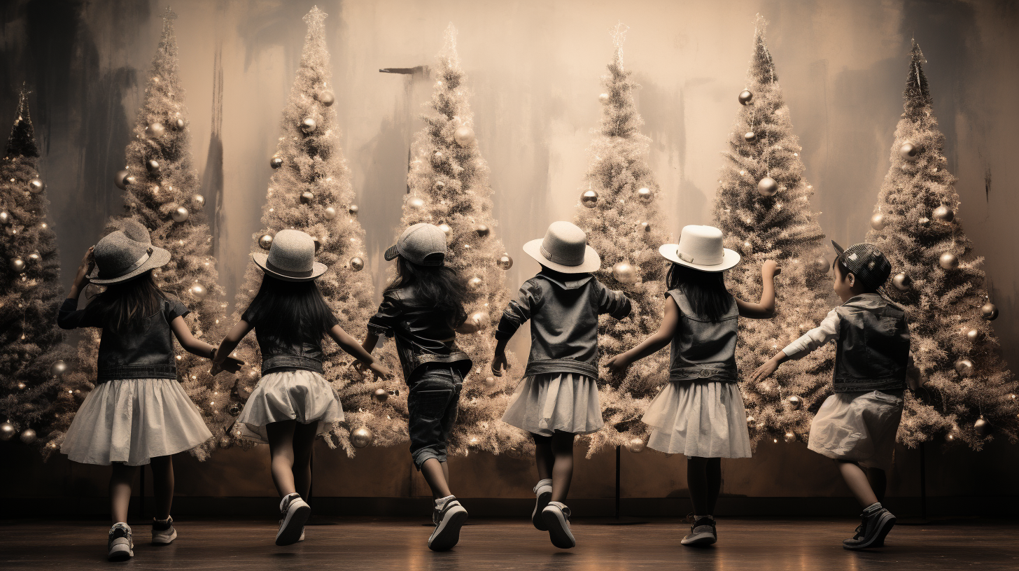 Eccentric and quirky children performing Christmas dance