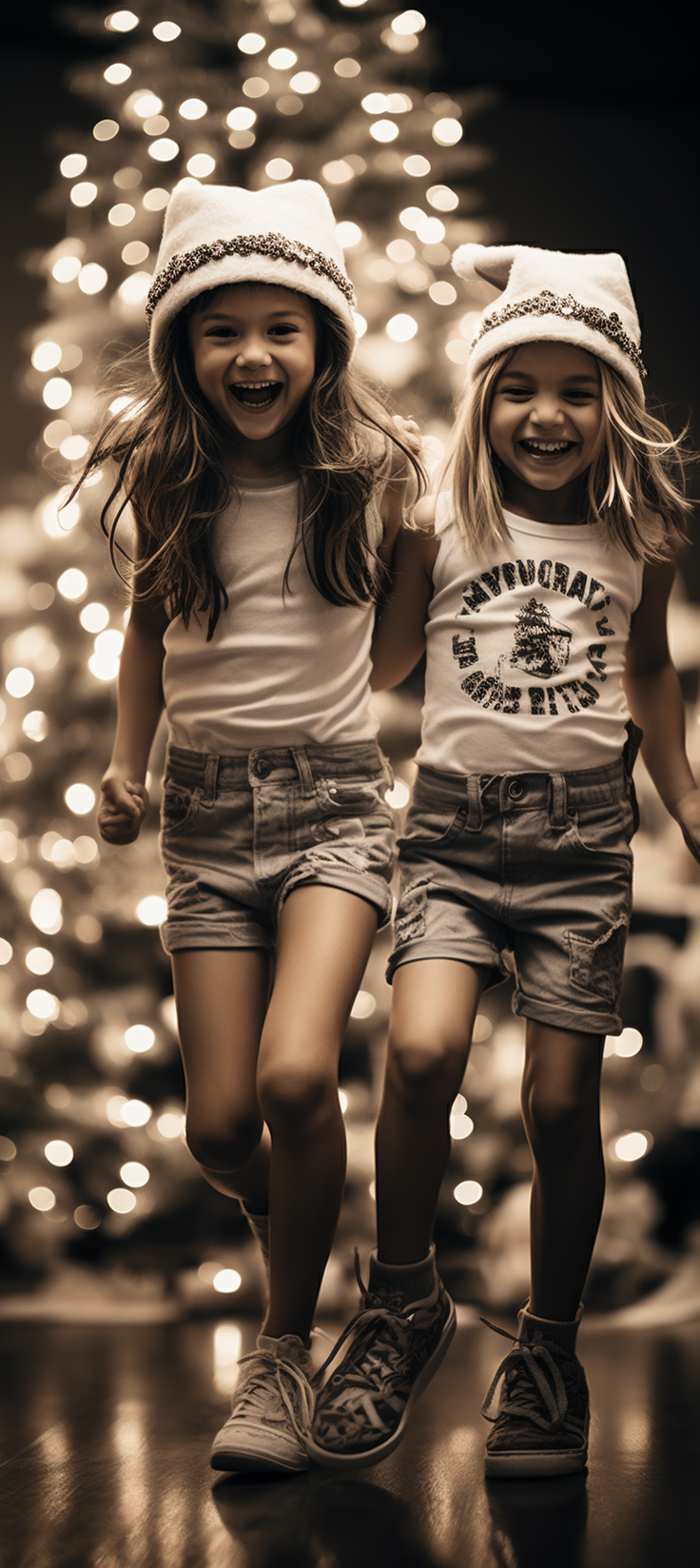 Eccentric children dancing around Christmas tree