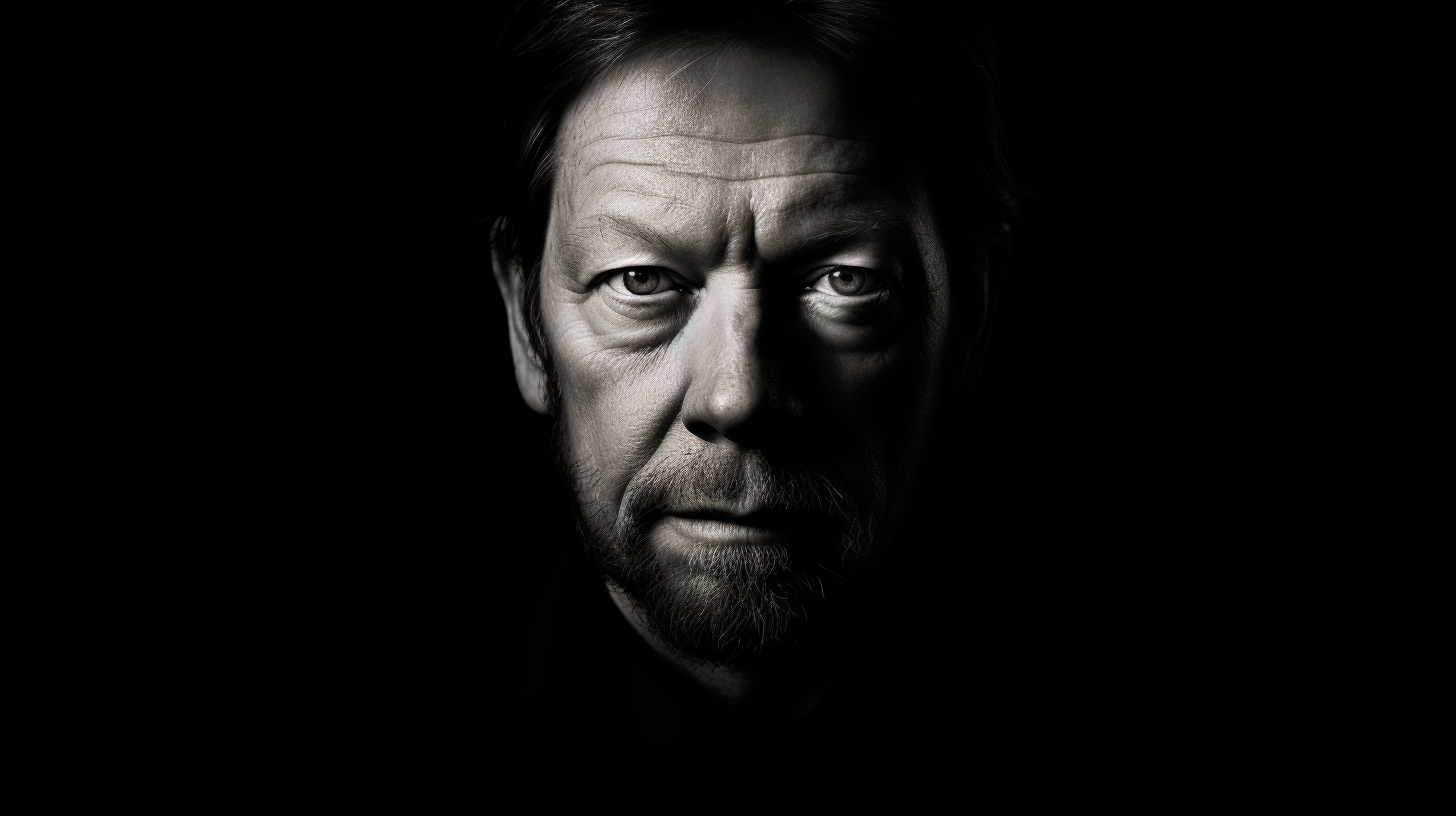 Eckhart Tolle's head on black backdrop