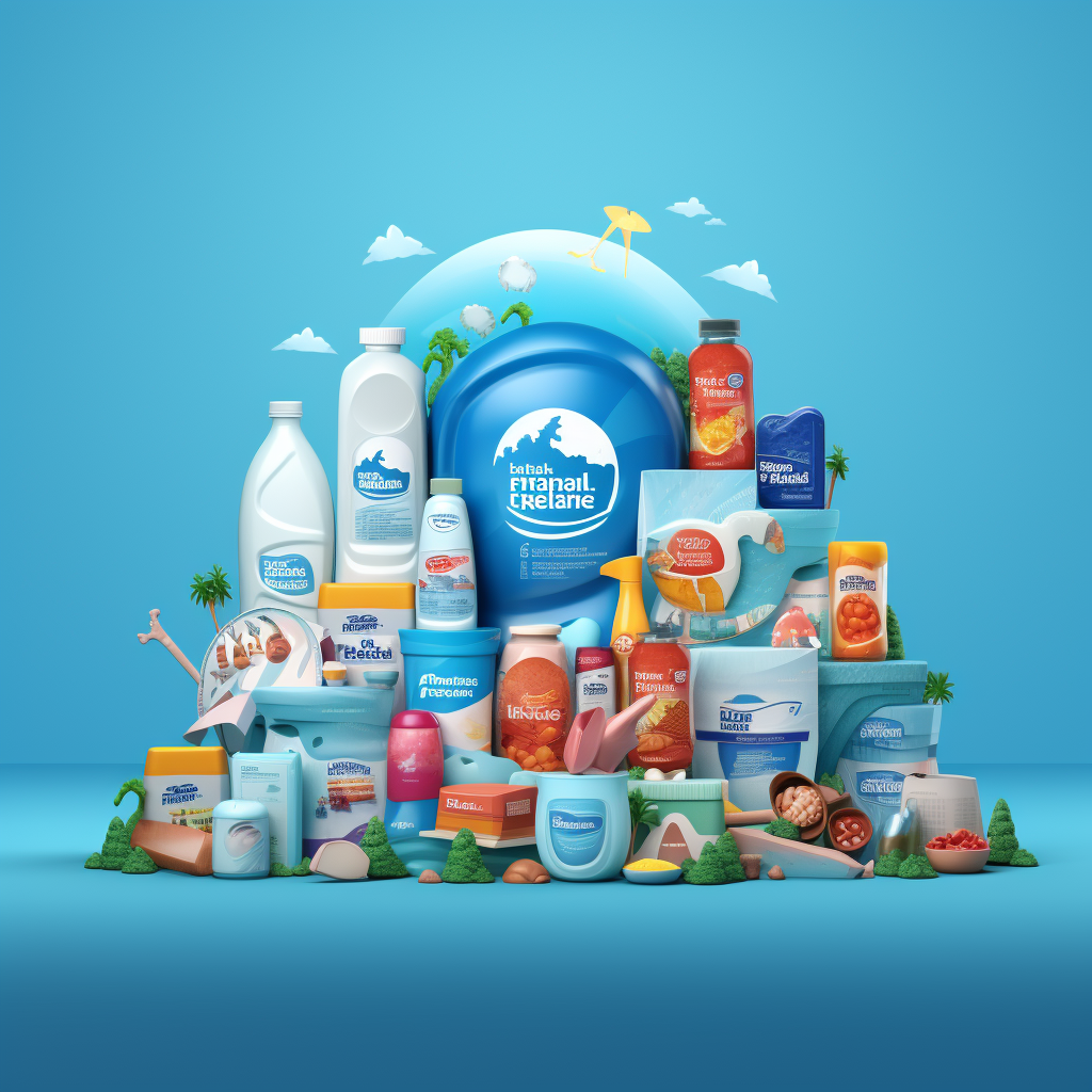 Generic products on blue background