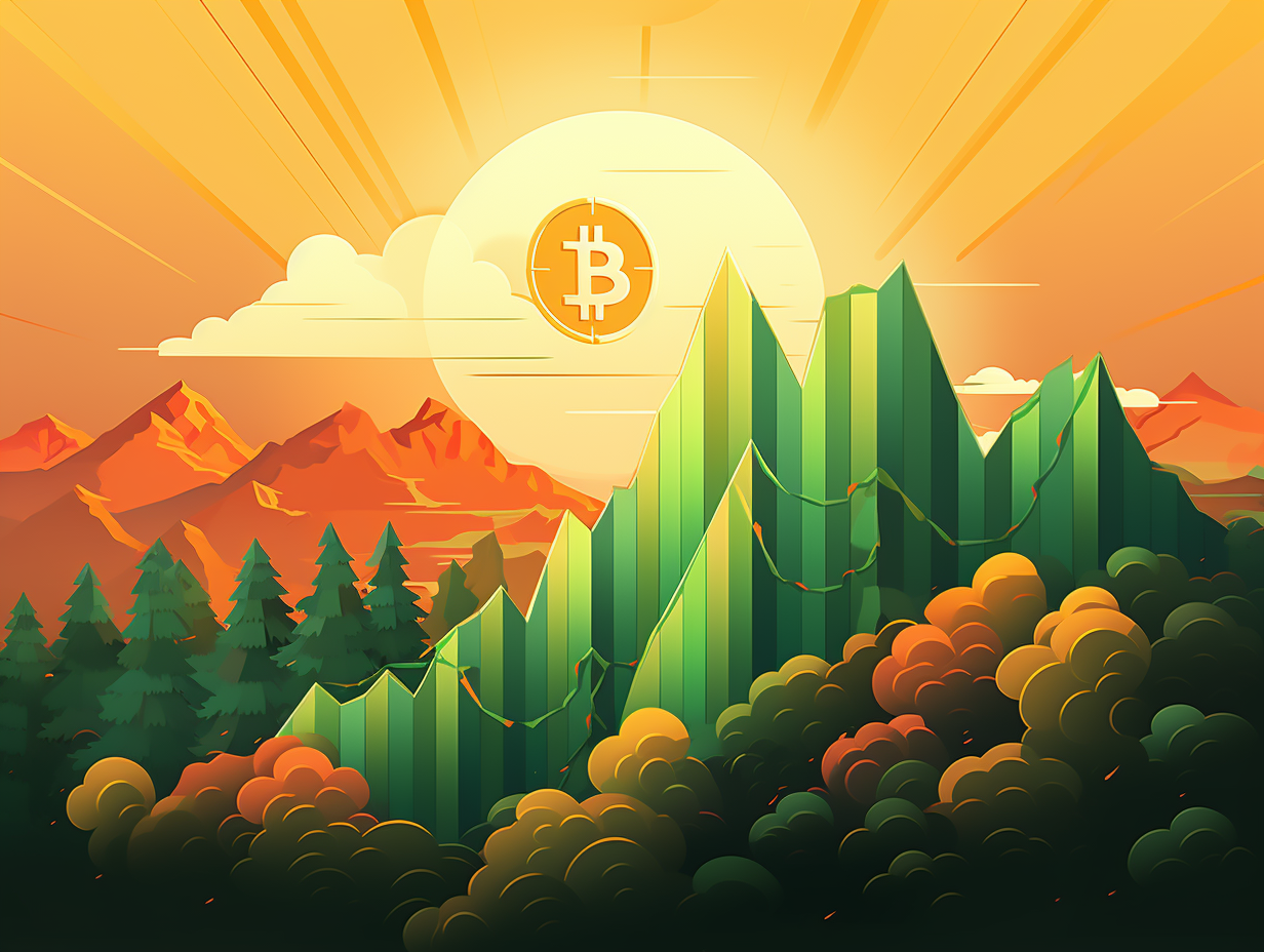 Illustration showing economy and cryptocurrencies growth