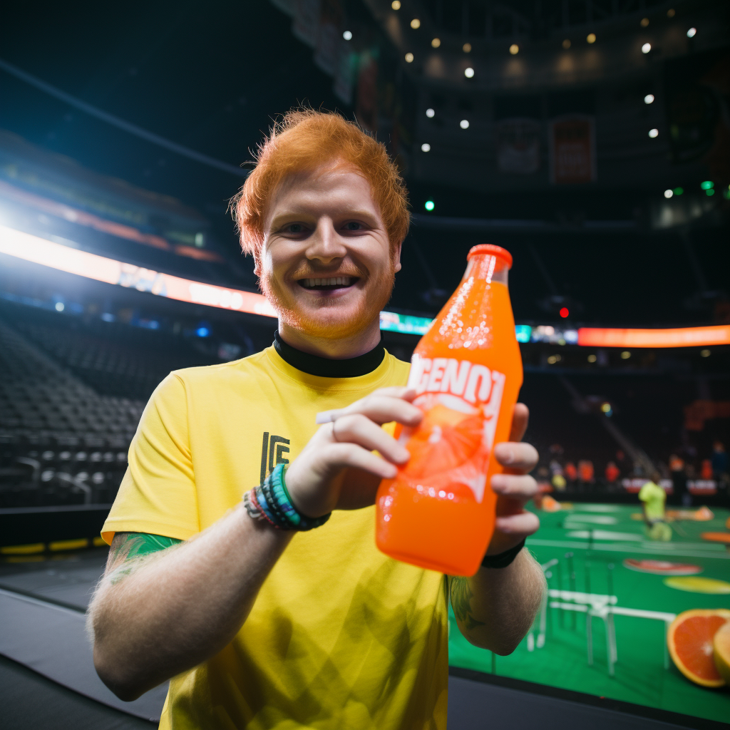 Ed Sheeran smiling and promoting Gatorade