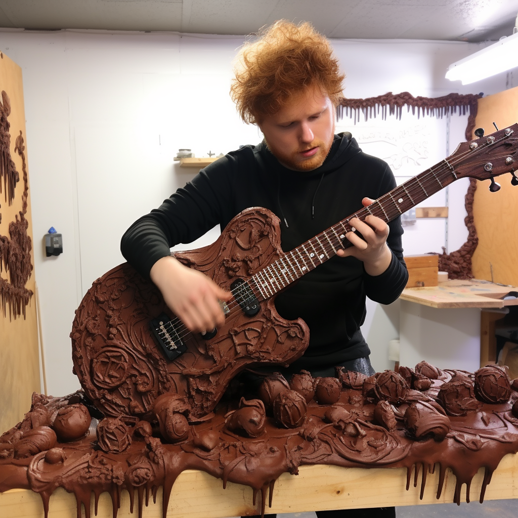 Ed Sheeran playing a chocolate guitar