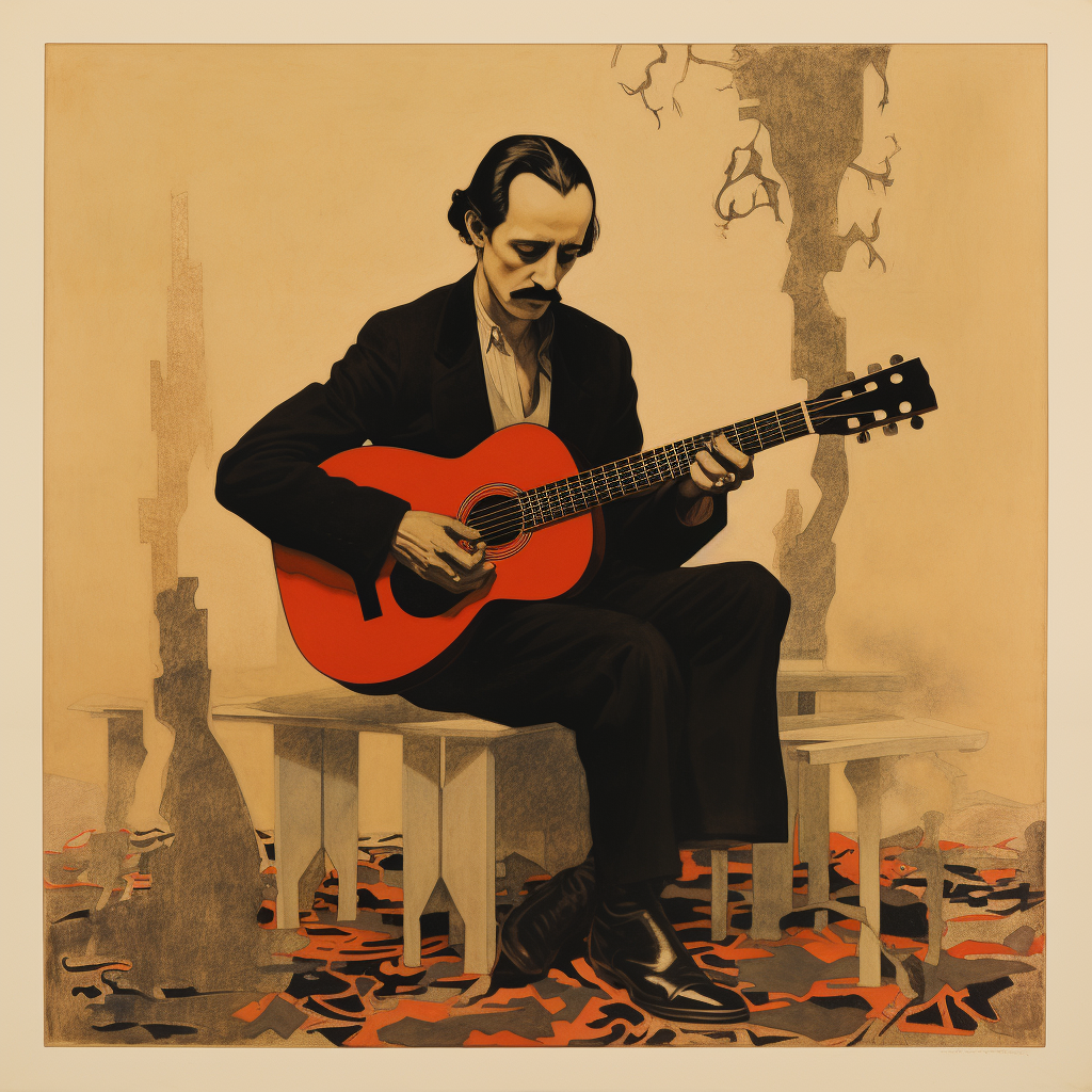 Edgar Allen Poe playing Gretsch: nostalgic art