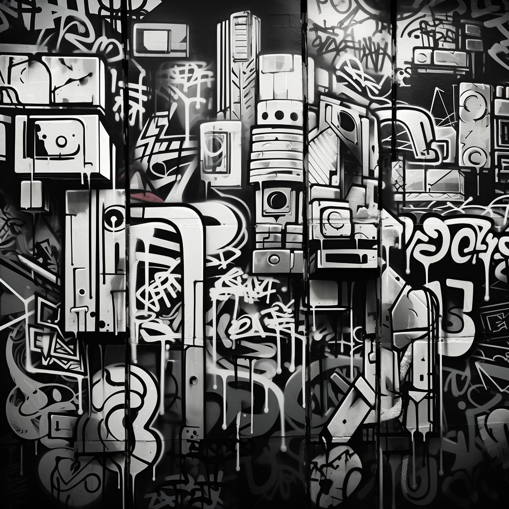 Bold urban graffiti artwork in black and white