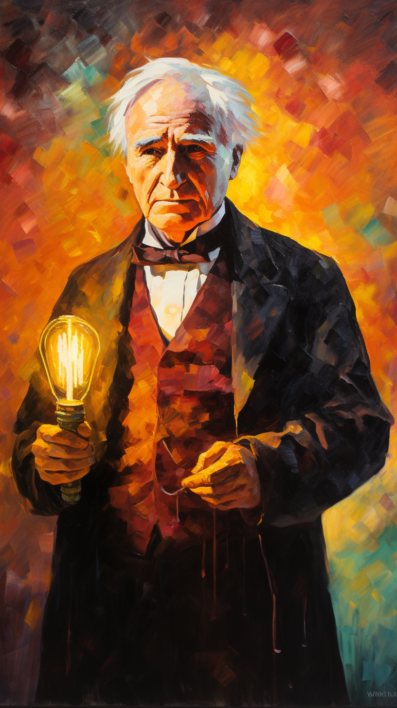 Colorful palette knife painting of Thomas Edison