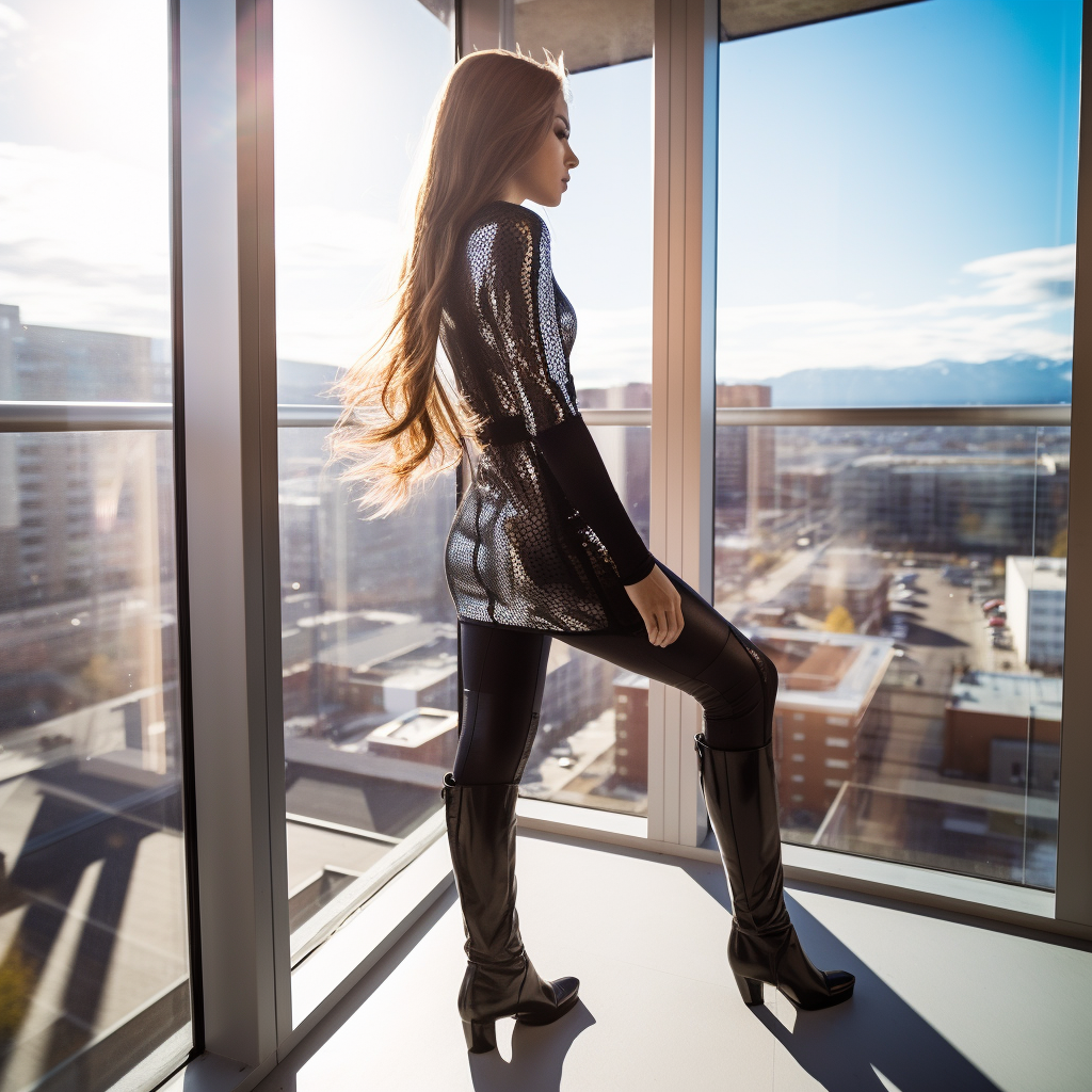 Nordic woman with tattoos in sunlight