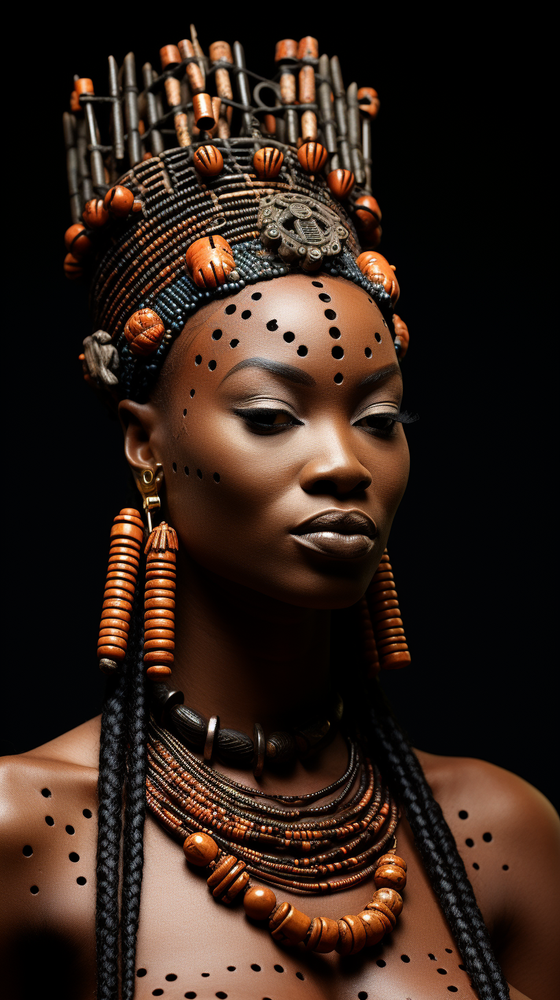 Edo Queen Idia in regal headdress and royal attire.