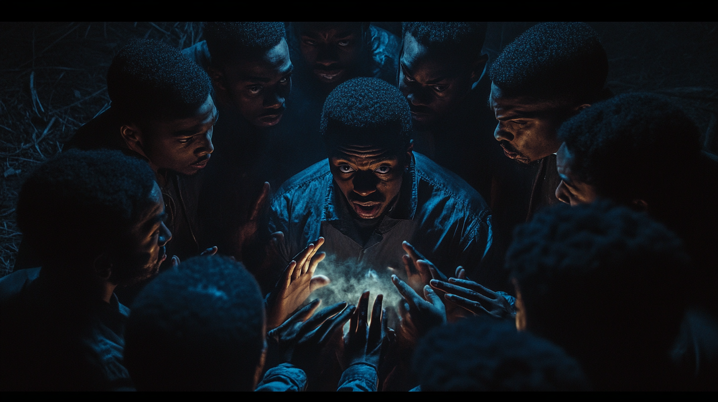 Group of Black Men Surrounding White Person