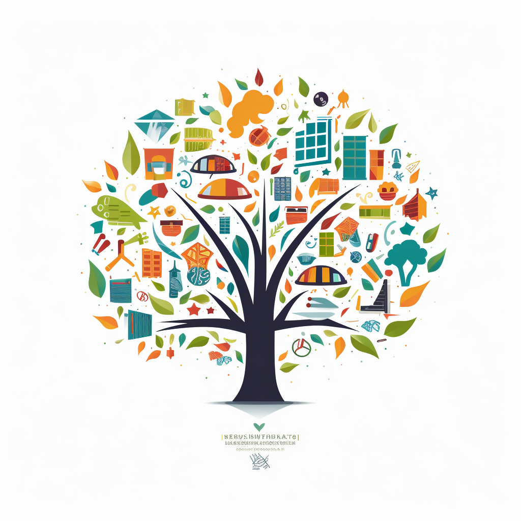 Tree logo with educational and vocational icons